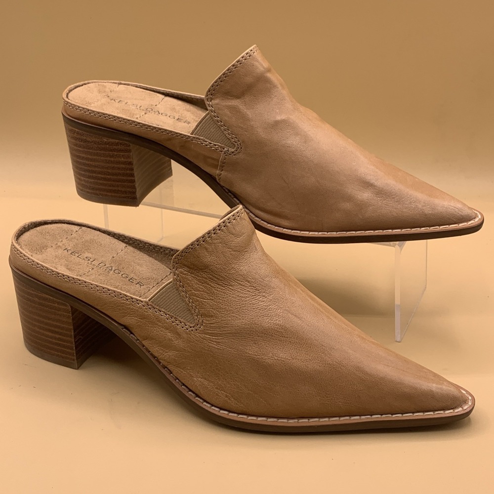 Kelsi Dagger Brooklyn Mason Pointed Toe Mules Slip On Block Heel - Size 8.5